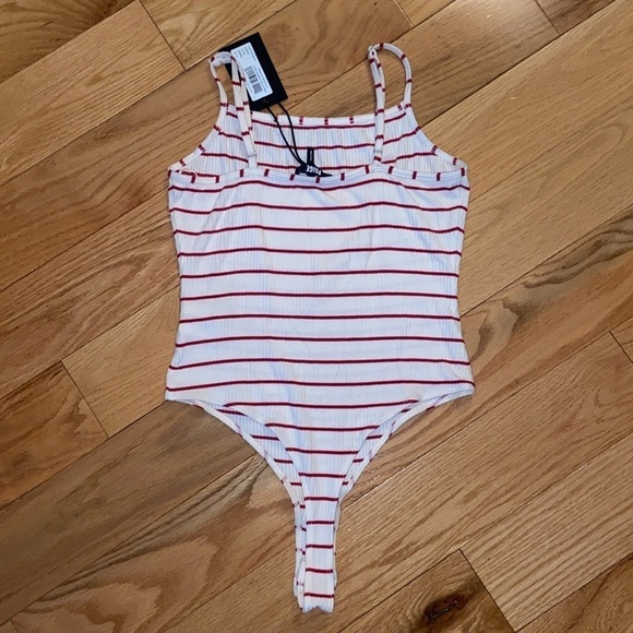 NWT Paige Women’s Rebecca Cherry Red Stripe Thong Bodysuit in size S - Picture 10 of 12